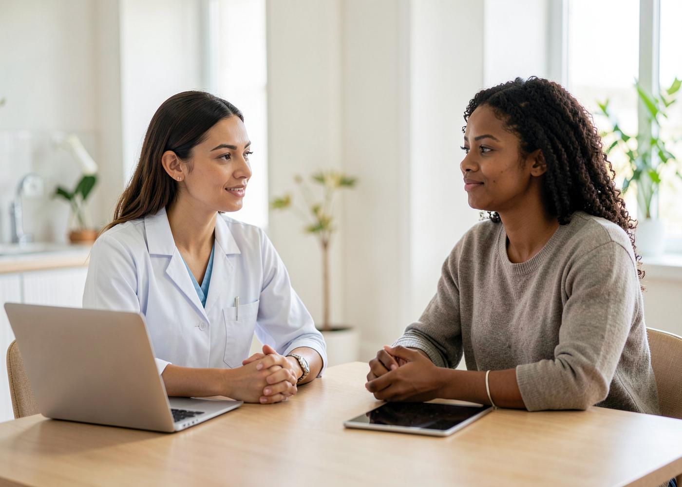 Care professional speaking with a client