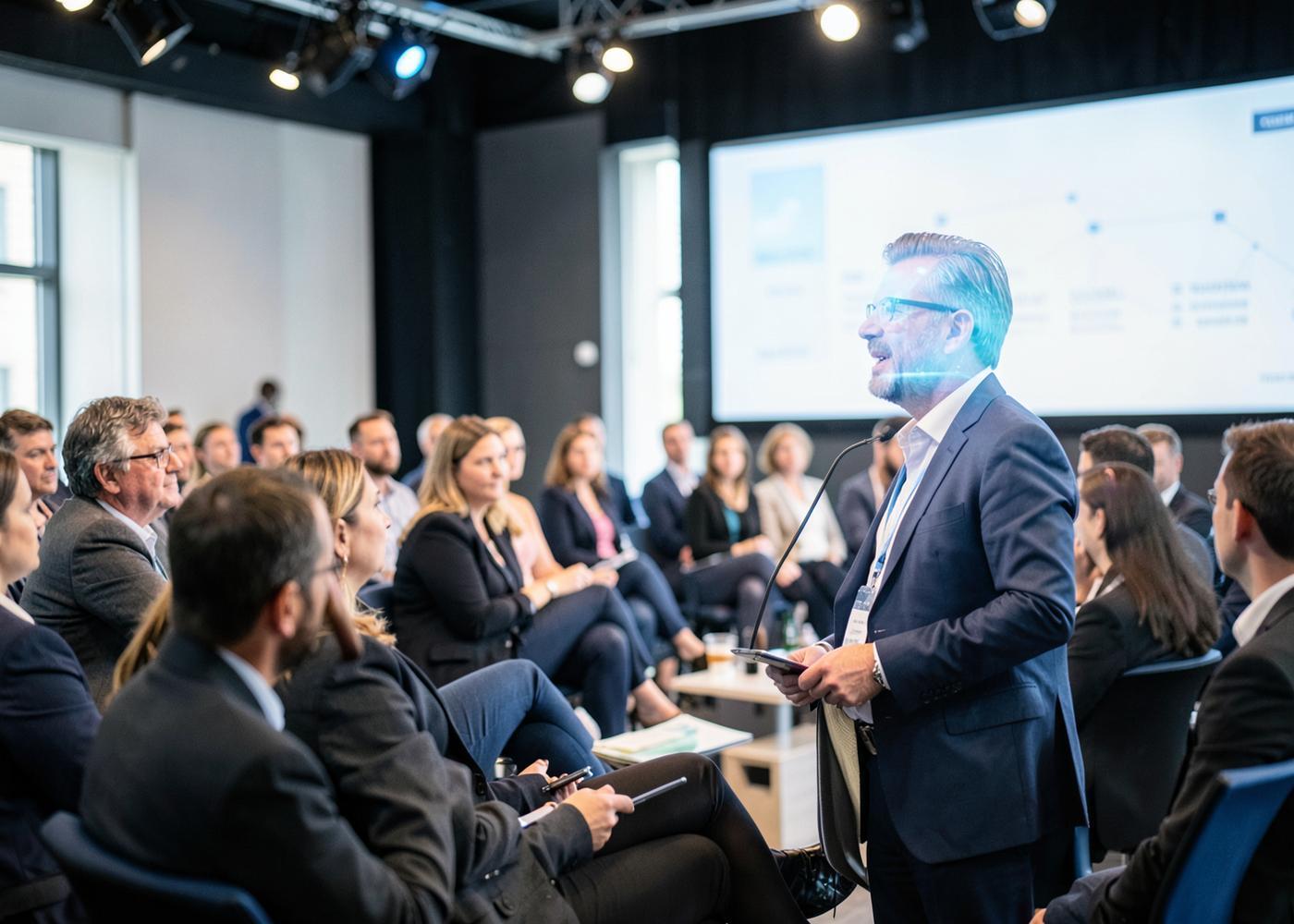 Professional speaker engaging a conference audience